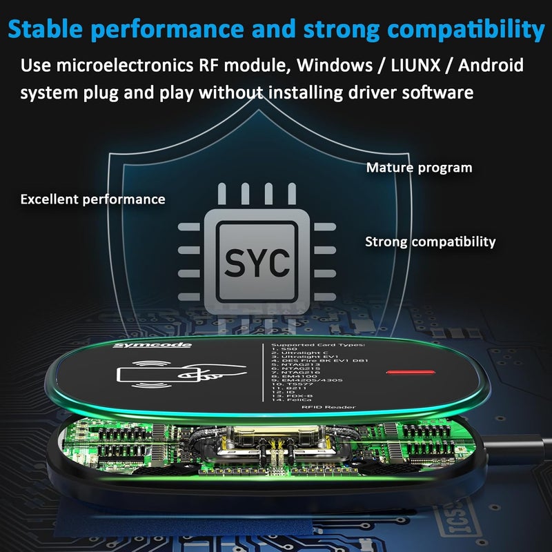 symcode RFID Reader Writer 125KHz/13.56Mhz Dual Frequency Reads ID IC Card Reader Scanner Support Keyboard Emulation Output Support Write UHF Tags S20/S50/S70 Ultralight C EM4305/EM4205 H125 - Image 3